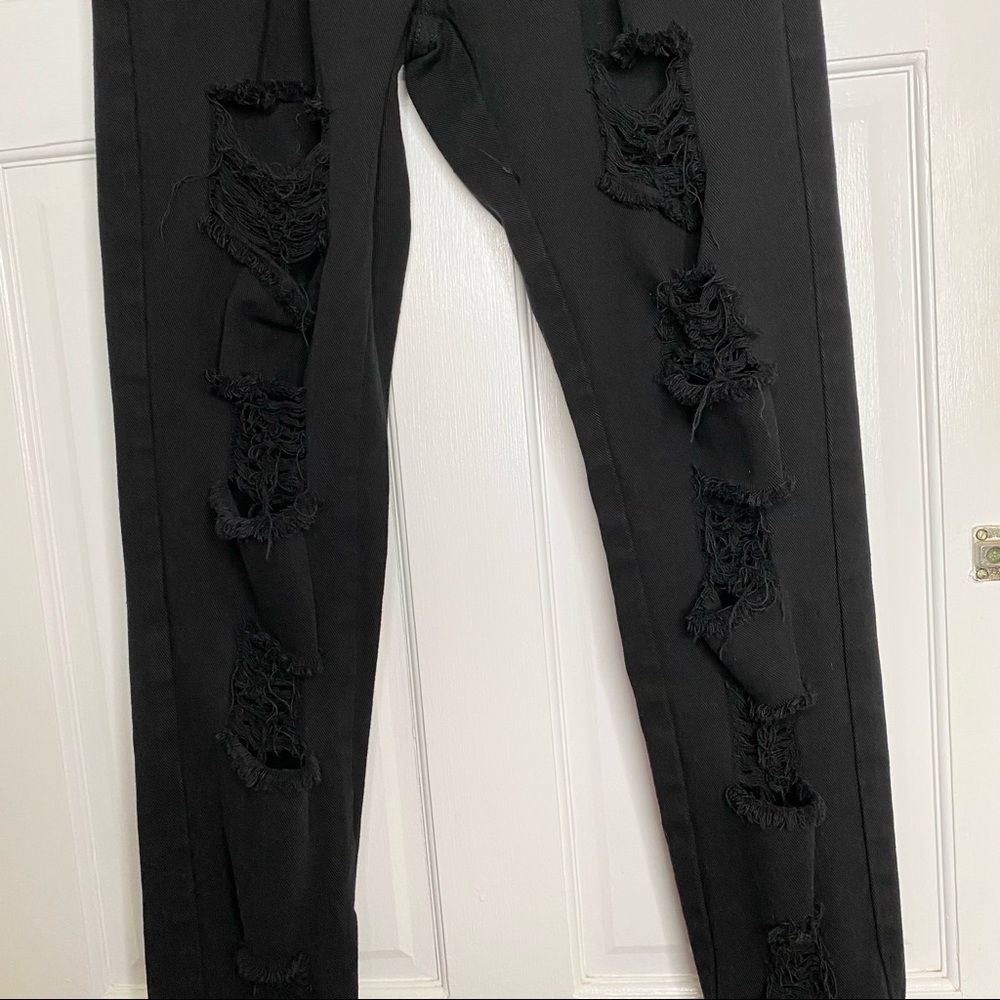 High Rise Black Distressed Ripped Jeans Size Large - Picture 3 of 10